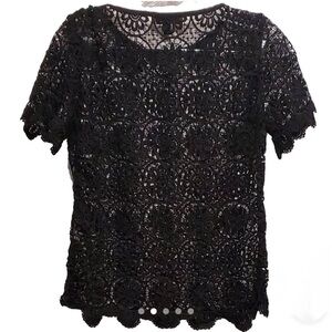 Banana Republic Black Eyelet Lace Overlay Top. XS